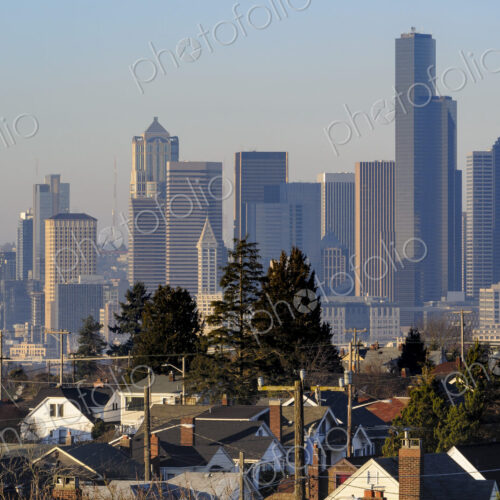 Modern highrises behind houses