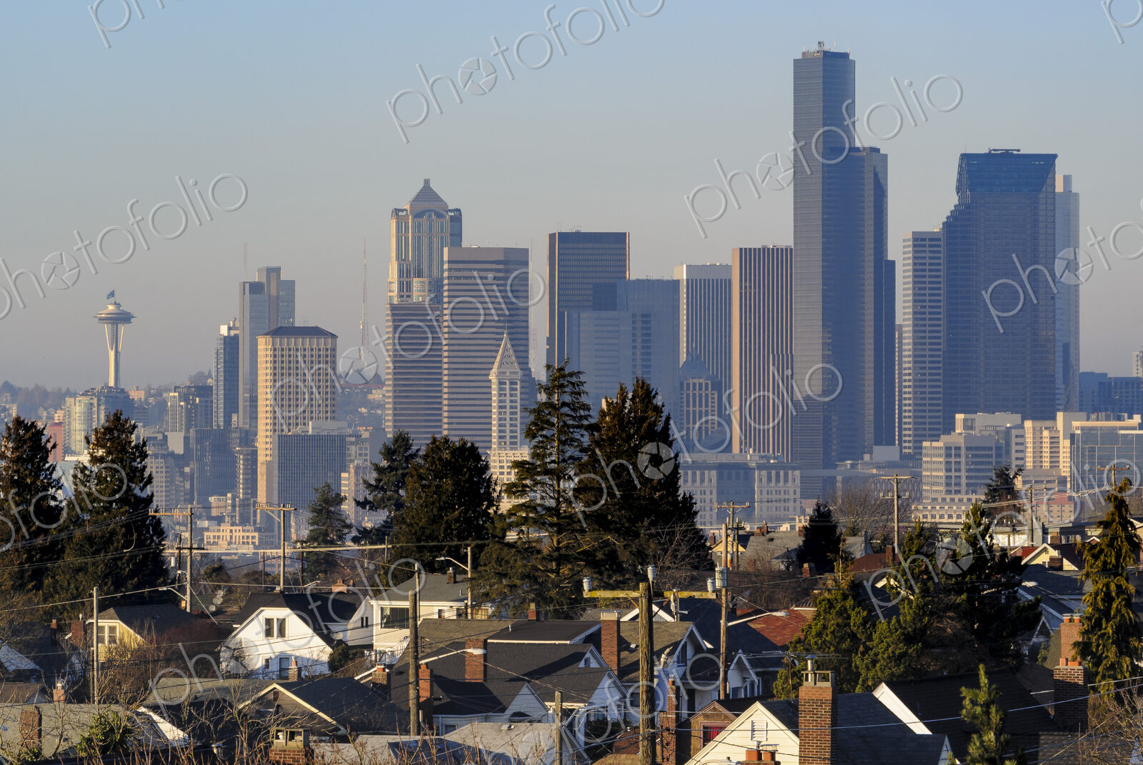 Modern highrises behind houses