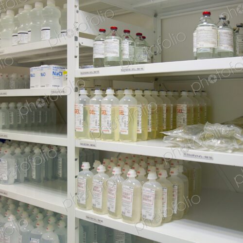 Modern hospital storage facilities, shelves of products for treatment and hospital… Modern hospital storage facilities, shelves of products for treatment and hospital…