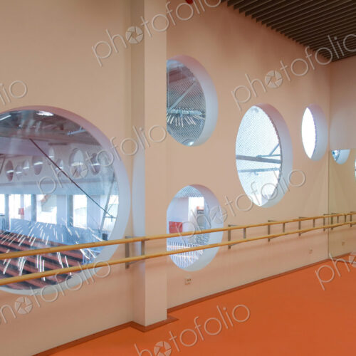 Modern university buildings, architecture and interior, studio with dance barr. Modern university buildings, architecture and interior, studio with dance barr.