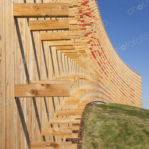Modern university buildings, close up of curved walls and beams Modern university buildings, close up of curved walls and beams