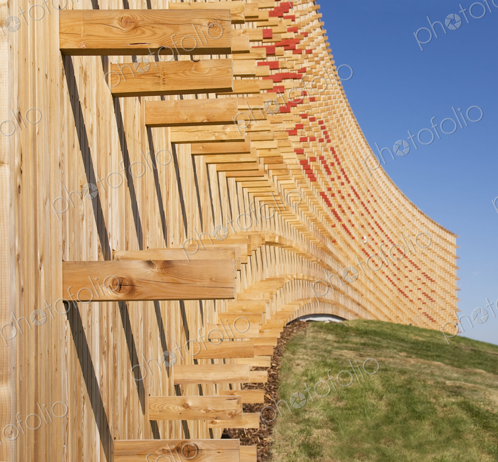 Modern university buildings, close up of curved walls and beams
