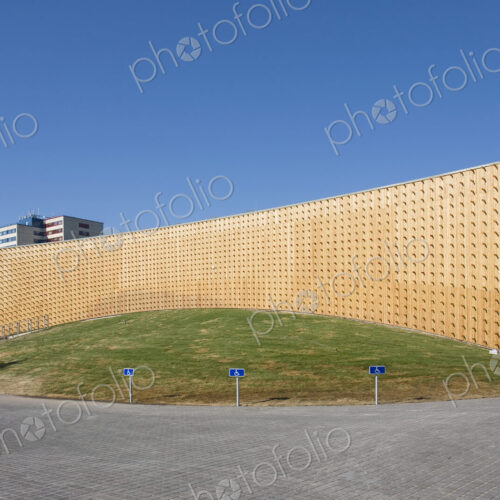 Modern university buildings, wooden beams and curved walls Modern university buildings, wooden beams and curved walls