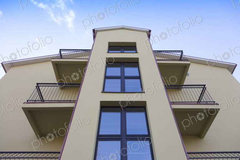 Modern youth hostel building, accommodation for students and young people, building…