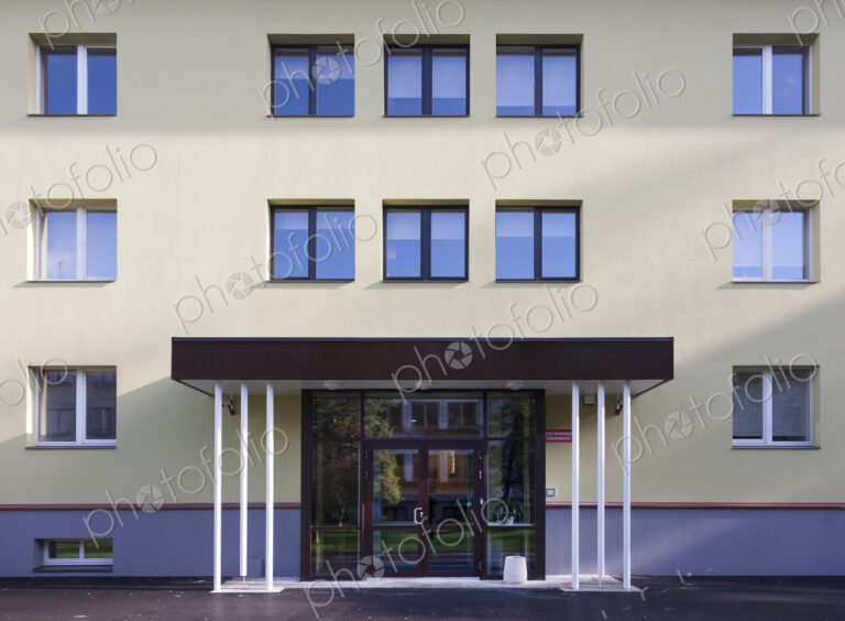 Modern youth hostel building, accommodation for travellers.