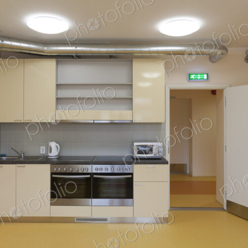 Modern youth hostel building. Kitchen with two ovens,kettle and toaster. Modern youth hostel building. Kitchen with two ovens,kettle and toaster.