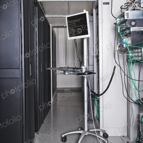 Monitor used to analyze data from servers in computer server farm.