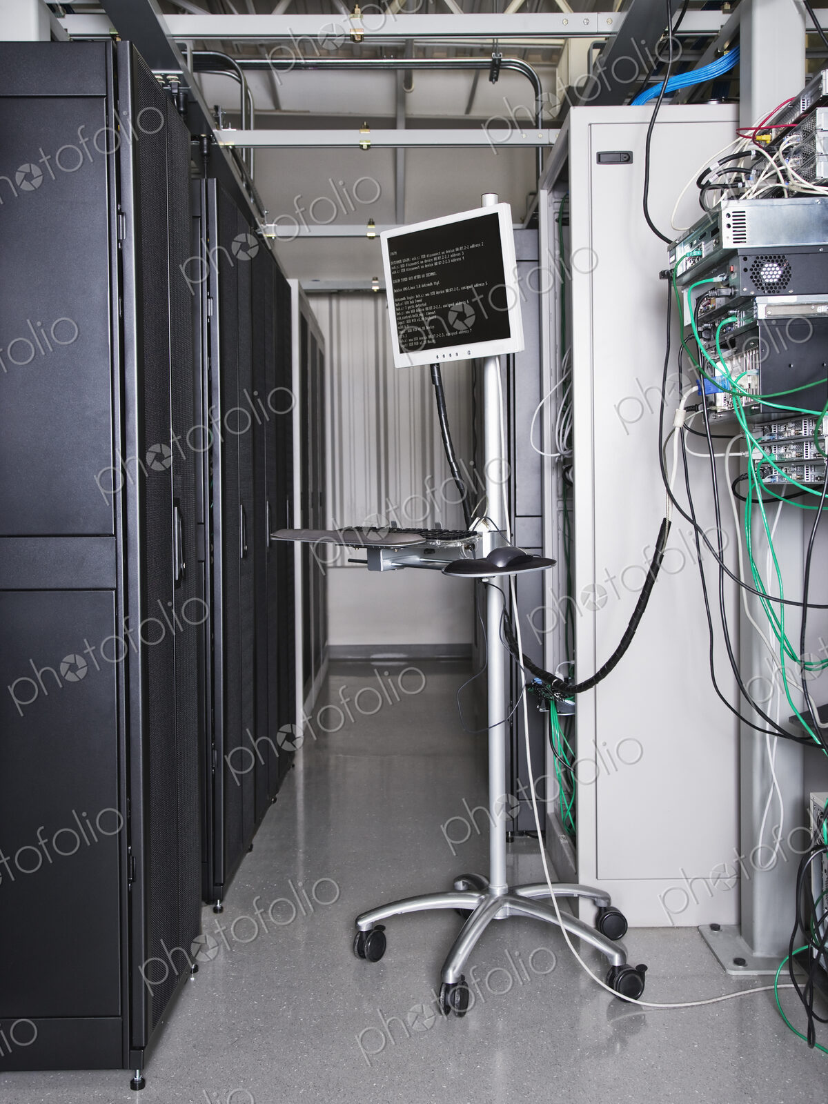 Monitor used to analyze data from servers in computer server farm.