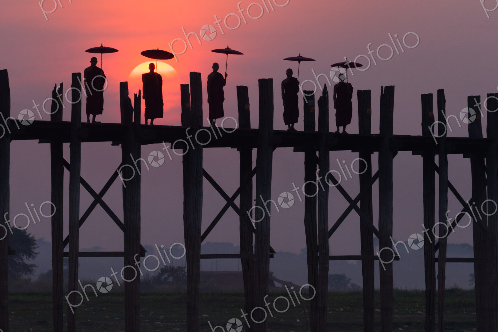 Monks on the U Bein Bridge, Amarapura, Myanmar