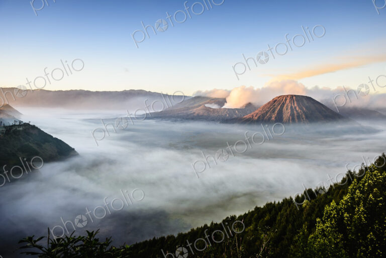 Mount Bromo volcano, a somma volcano and part of the Tengger mountains range, the cone…