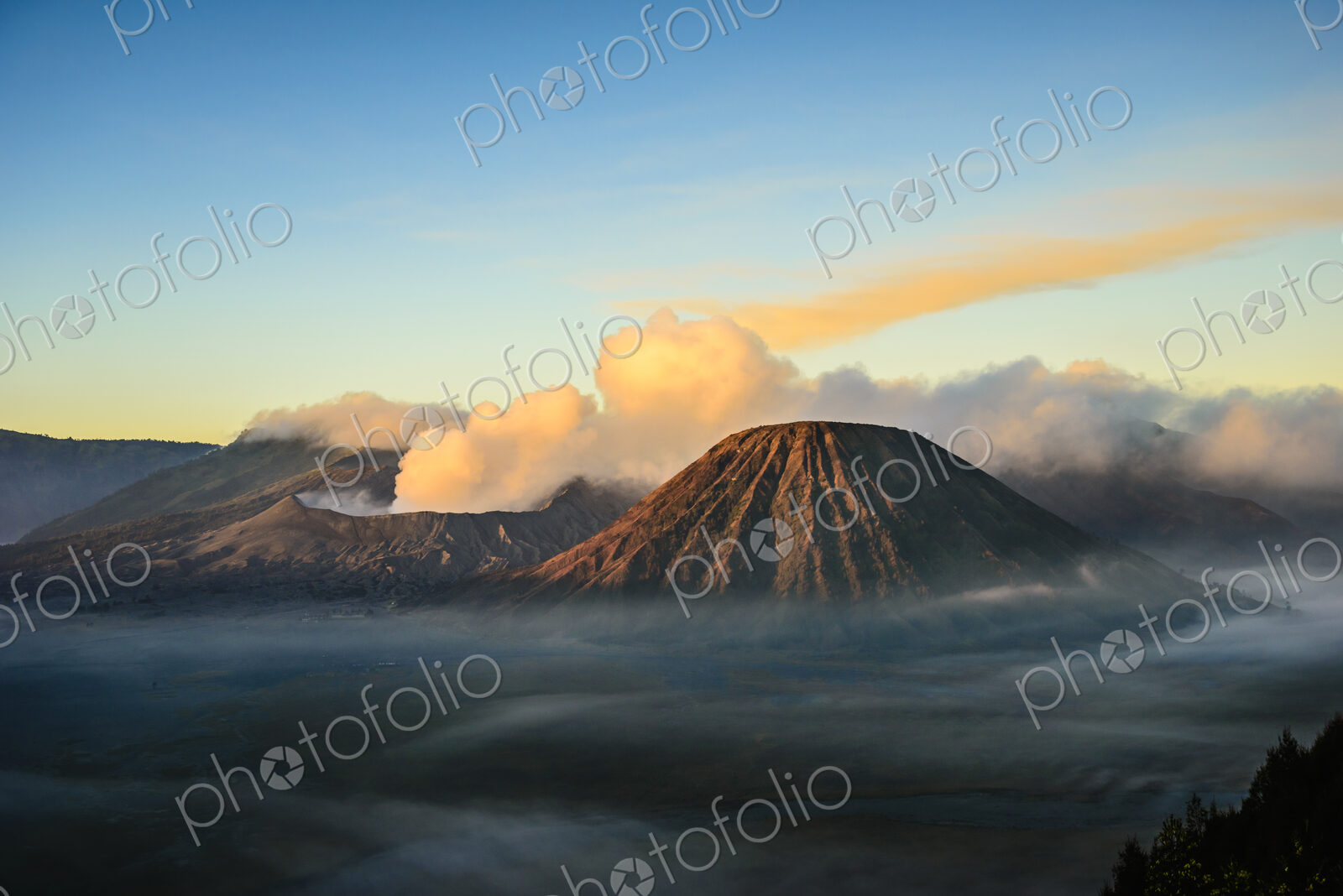 Mount Bromo volcano, a somma volcano and part of the Tengger mountains range, the cone…