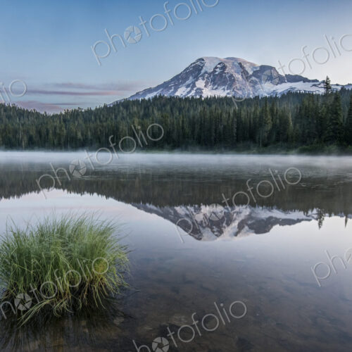 Mount Rainier National Park, the summit of Mount Rainier reflected in Reflection Lake… Mount Rainier National Park, the summit of Mount Rainier reflected in Reflection Lake…