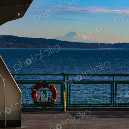 Mount Rainier seen from the deck of a Puget Sound Ferry, Seattle Mount Rainier seen from the deck of a Puget Sound Ferry, Seattle