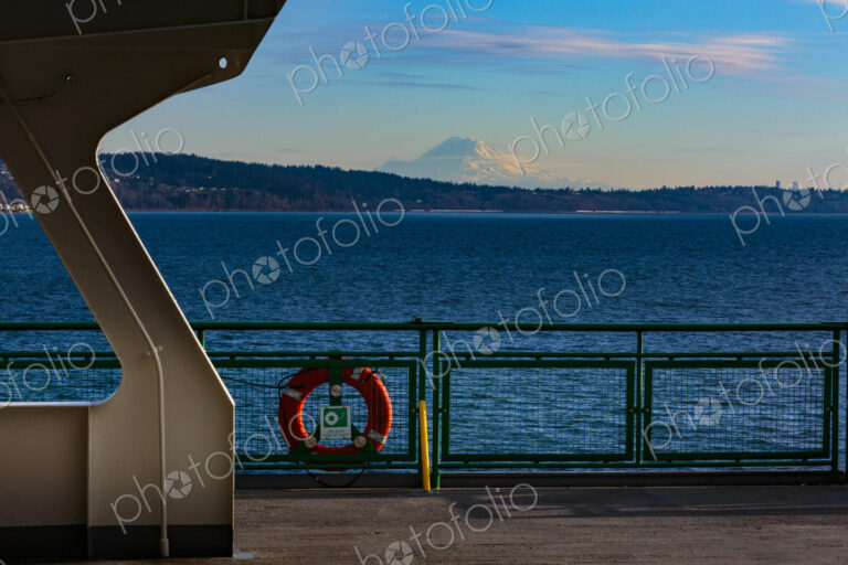 Mount Rainier seen from the deck of a Puget Sound Ferry, Seattle