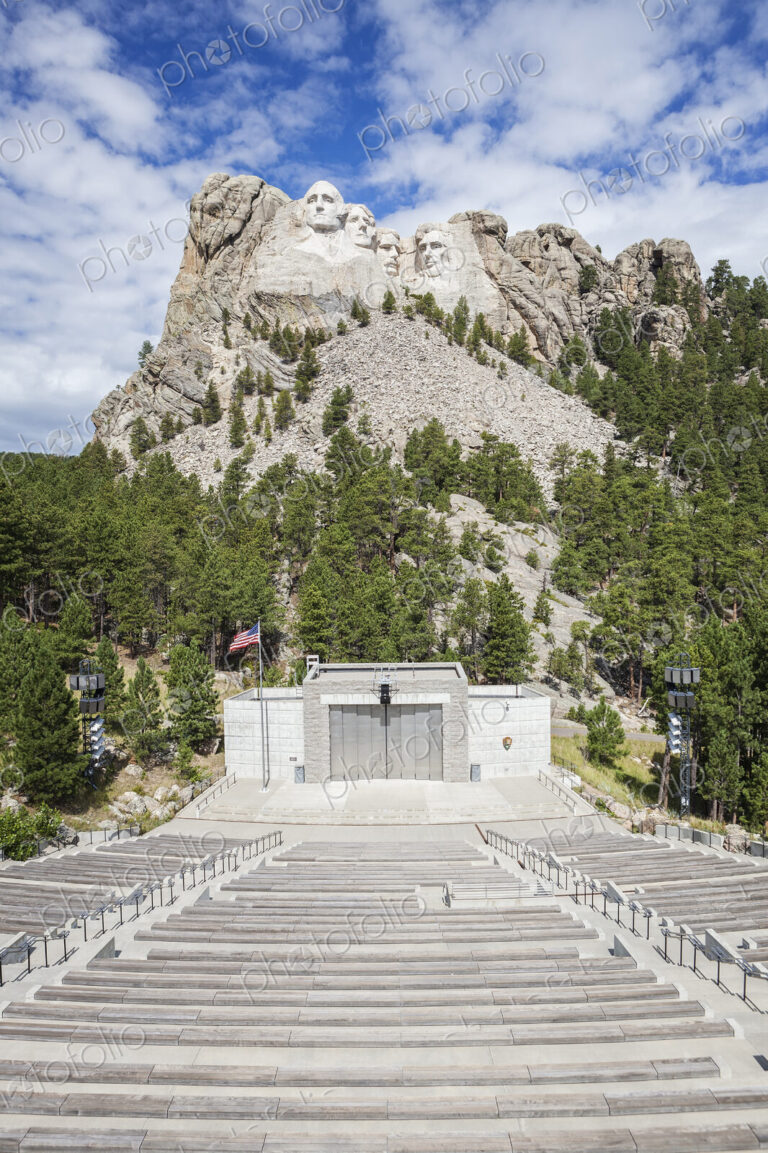 Mount Rushmore overlooking amphitheater, Black Hills, South Dakota, United States