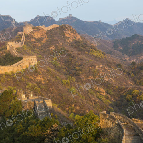 Mountain landscape with Great Wall, Jinshanling, Beijing, China.