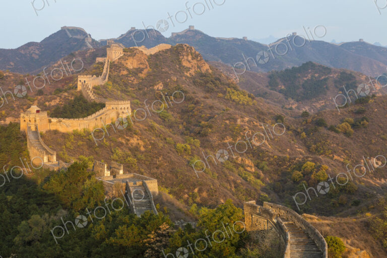 Mountain landscape with Great Wall, Jinshanling, Beijing, China.