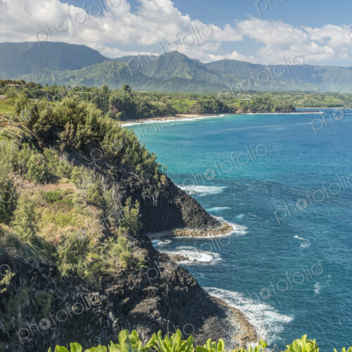 Mountains on coastline, Hawaii, United States