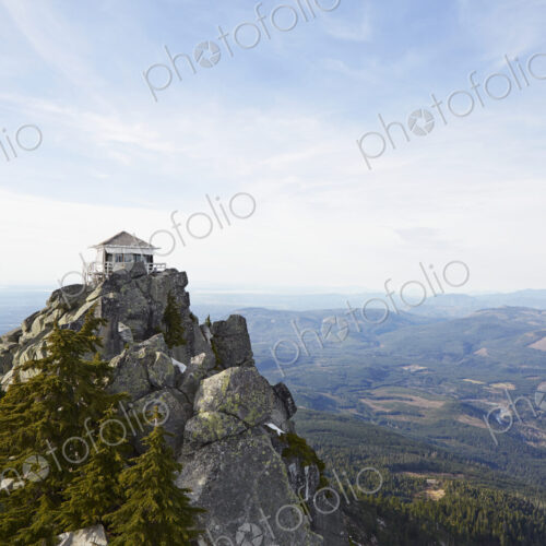 Mt Pilchuck Fire Lookout in remote landscape, Leavenworth, Washington, United States Mt Pilchuck Fire Lookout in remote landscape, Leavenworth, Washington, United States