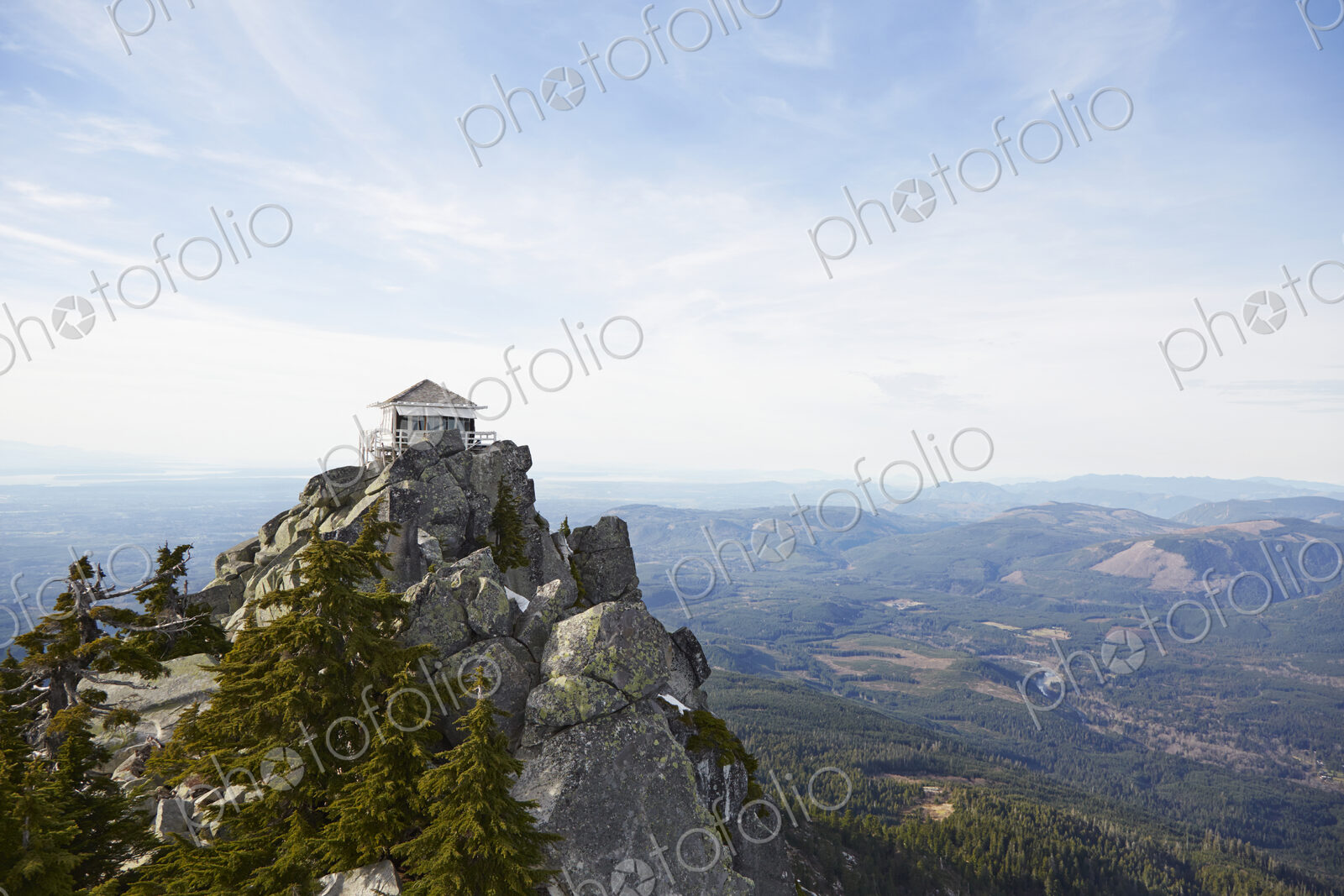 Mt Pilchuck Fire Lookout in remote landscape, Leavenworth, Washington, United States