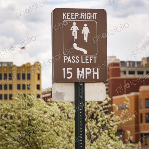 Multi-use walkway and bicycling path sign, Kendall Yards, Spokane, WA USA