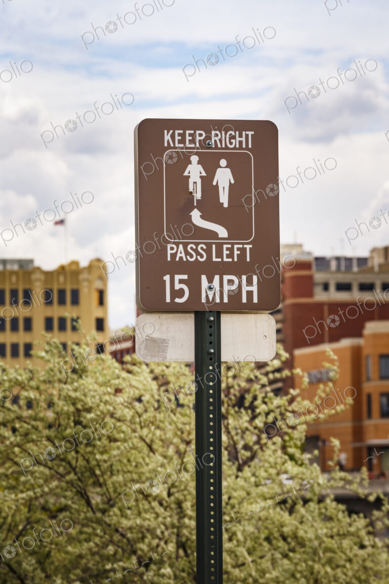 Multi-use walkway and bicycling path sign, Kendall Yards, Spokane, WA USA