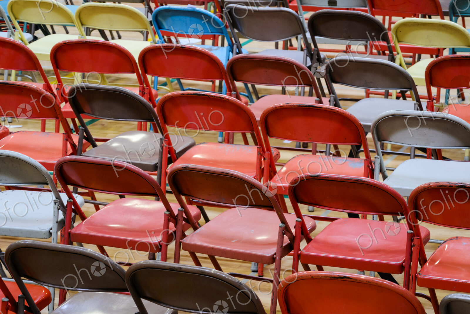 Multicolor empty folding chairs