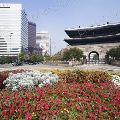 Namdaemun Gate with Flowers in Foreground