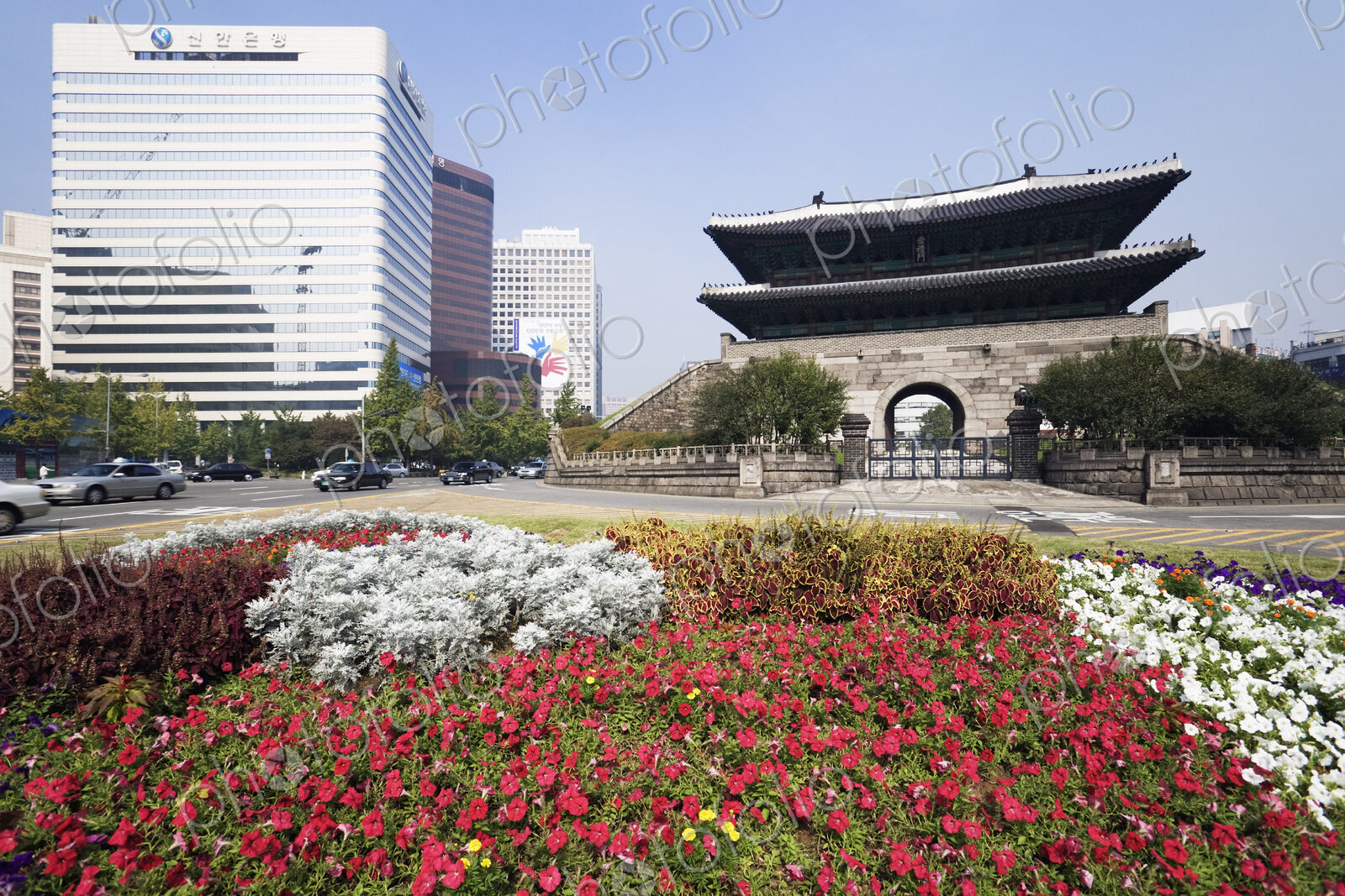 Namdaemun Gate with Flowers in Foreground