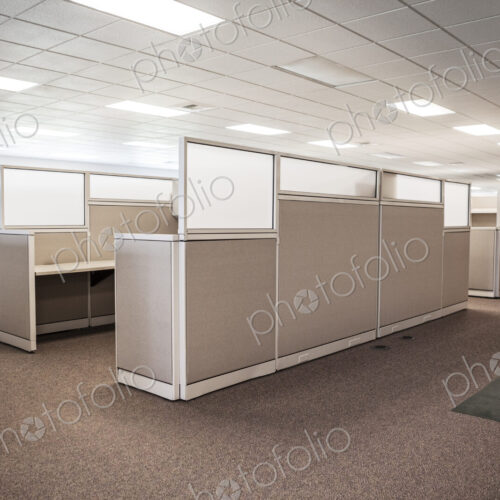 New cubicle spaces in office interior.