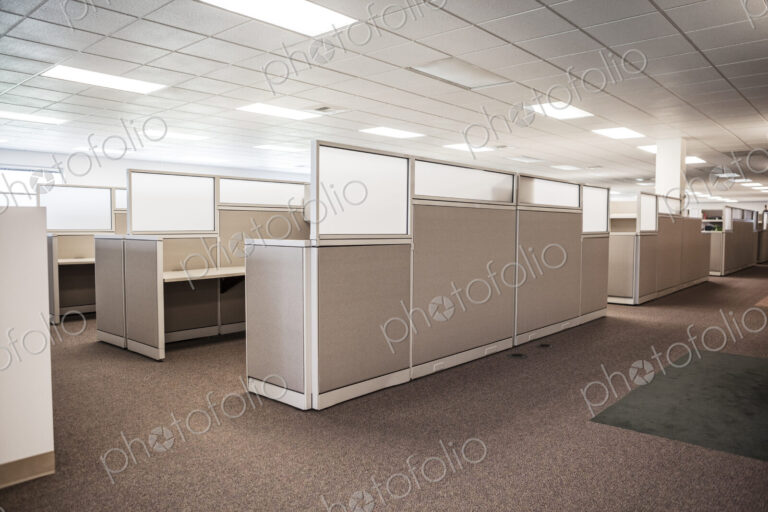 New cubicle spaces in office interior.