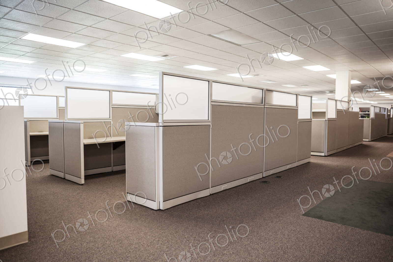 New cubicle spaces in office interior.