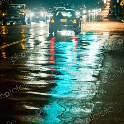 Night Traffic on a Wet Street Night Traffic on a Wet Street
