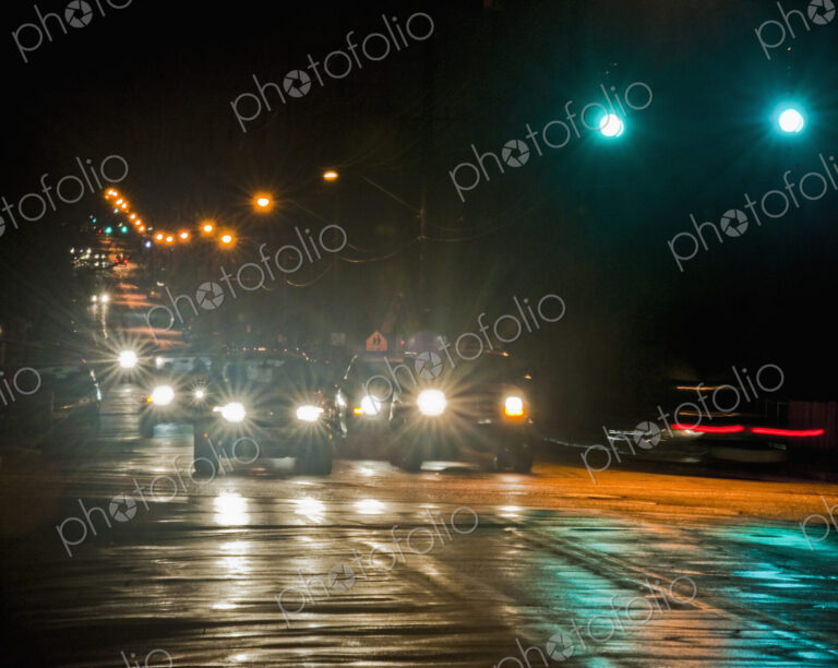 Night Traffic on a Wet Street