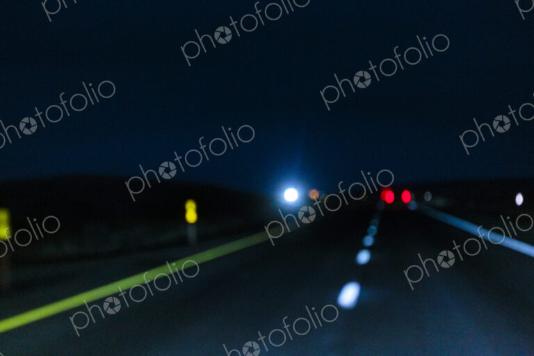 Night driving in a rural area on Interstate 90 in Washington State, USA