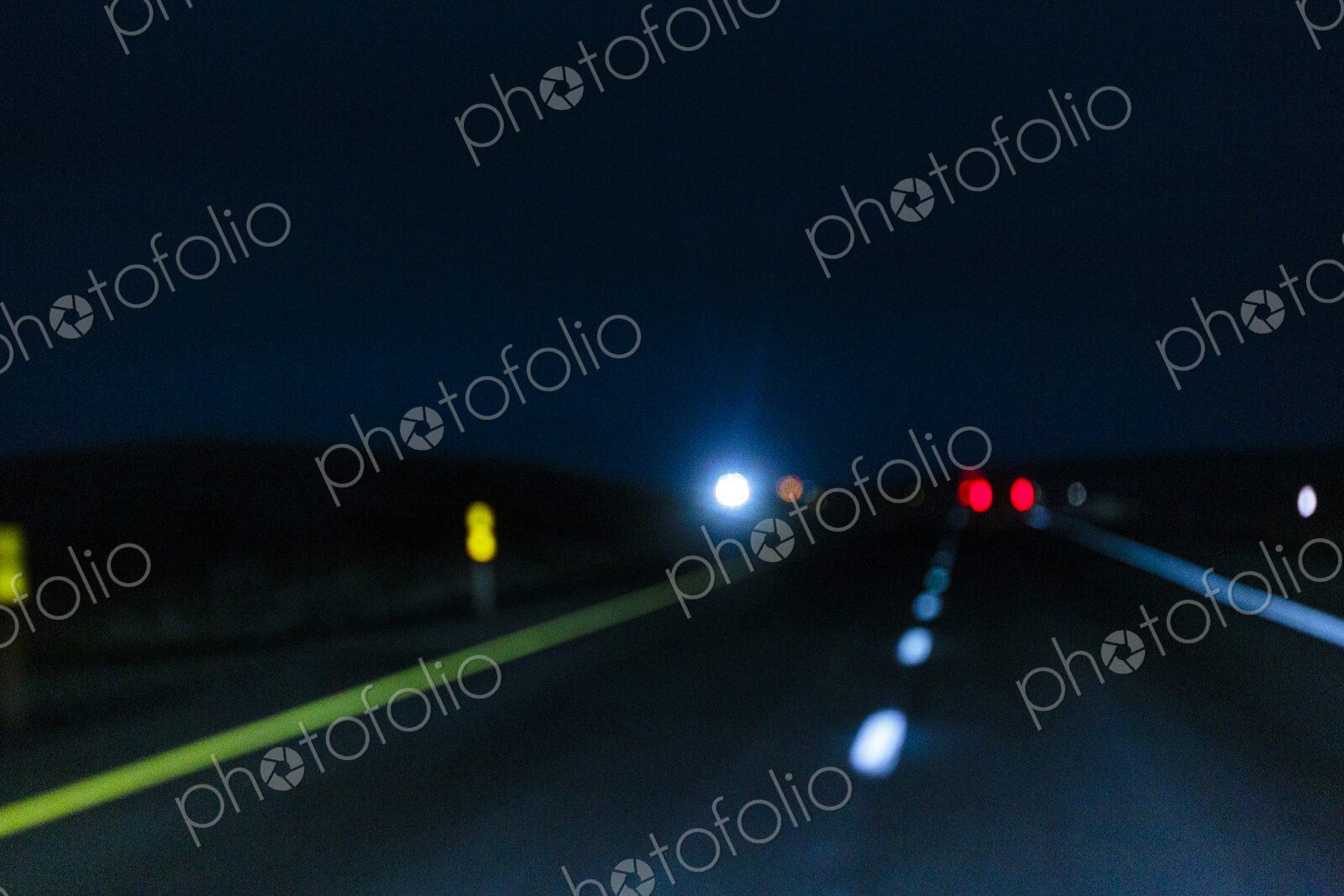 Night driving in a rural area on Interstate 90 in Washington State, USA