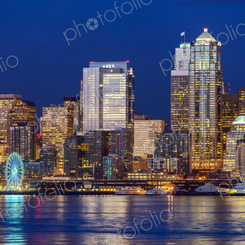 Number 12 illuminated in highrise, Seattle, Washington, United States