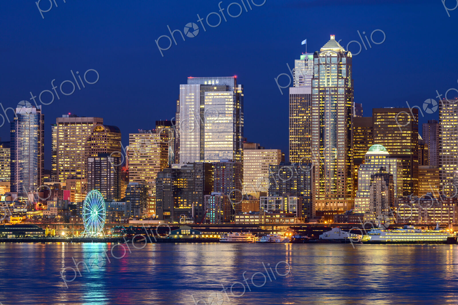 Number 12 illuminated in highrise, Seattle, Washington, United States