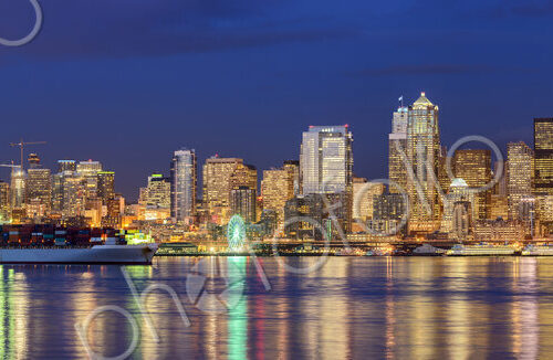 Number 12 illuminated in highrise, Seattle, Washington, United States