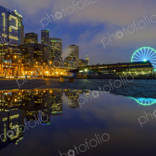 Number 12 illuminated in highrise, Seattle, Washington, United States