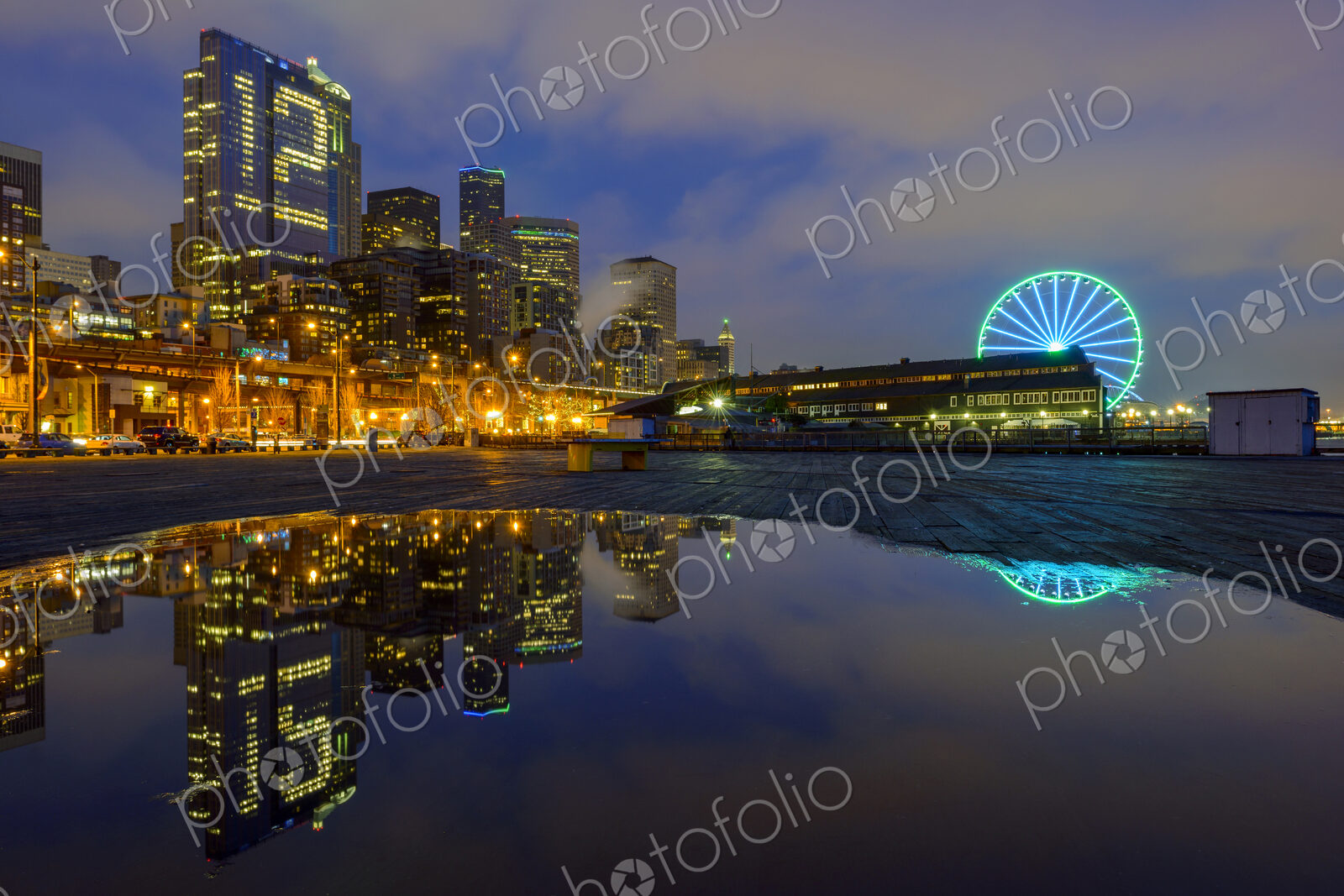 Number 12 illuminated in highrise, Seattle, Washington, United States
