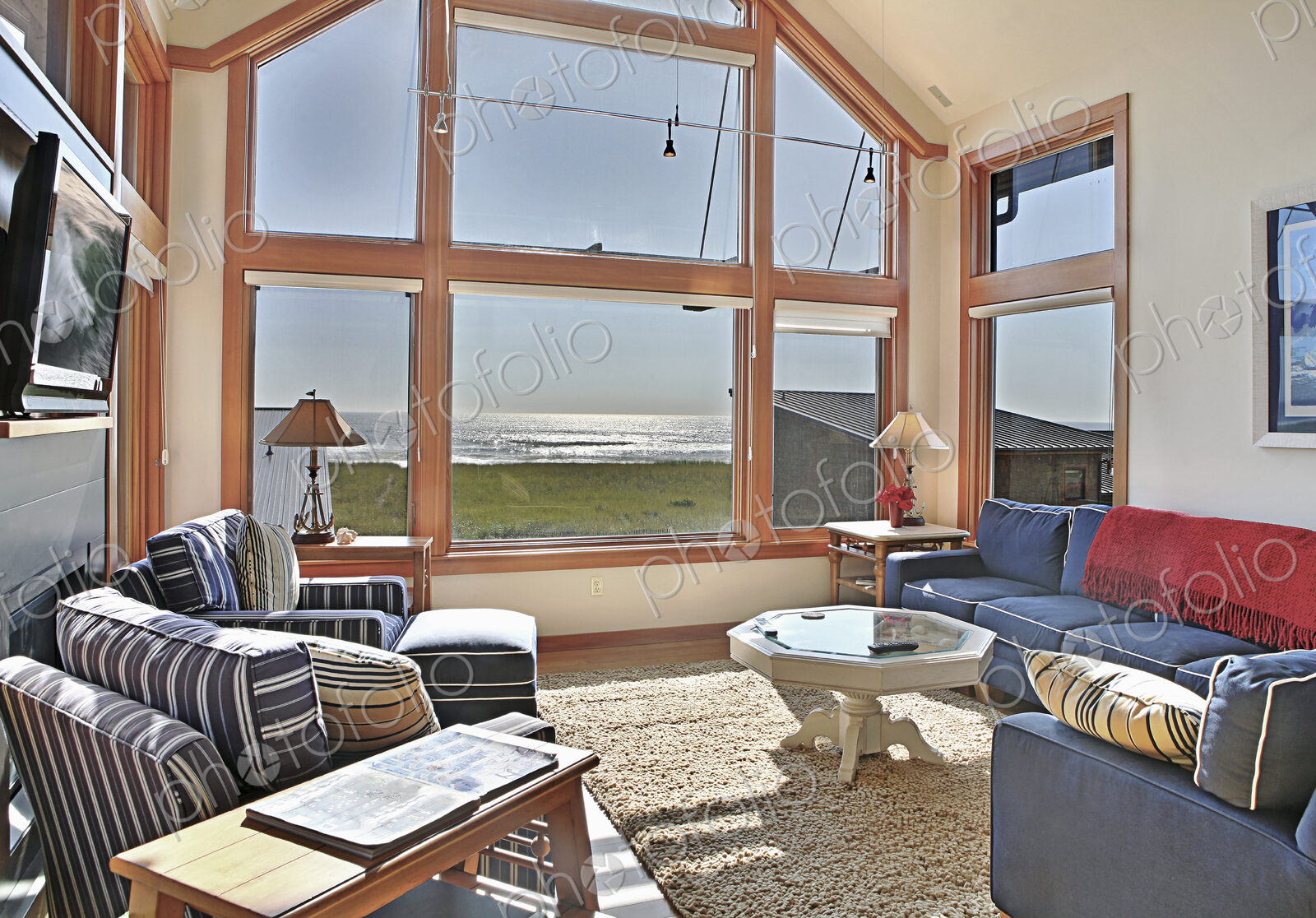 Ocean view through living room window