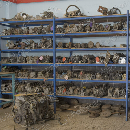 Old Automobile Parts on Shelves Old Automobile Parts on Shelves
