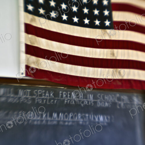 Old-Fashion Classroom Chalkboard and Flag