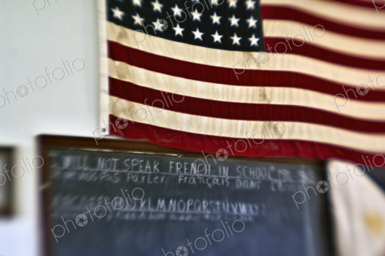 Old-Fashion Classroom Chalkboard and Flag