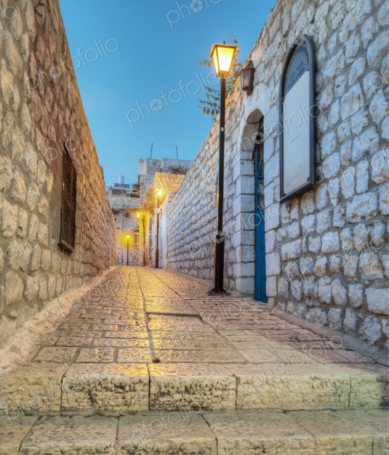 Old Stone Alleyway With Electric Lights