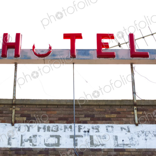 Old hotel sign, Coulee City, a broken sign with part of the O missing. Old hotel sign, Coulee City, a broken sign with part of the O missing.