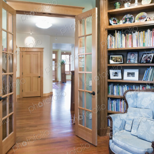 Open French Doors and Home Library Open French Doors and Home Library