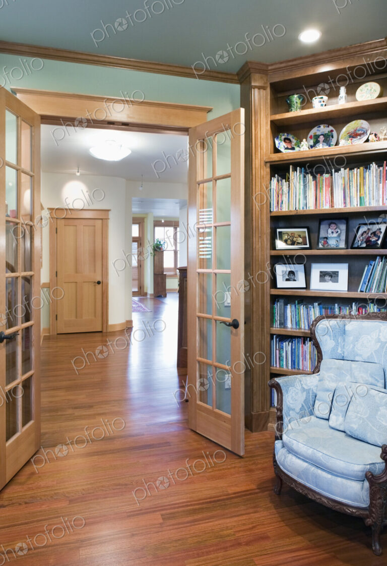 Open French Doors and Home Library