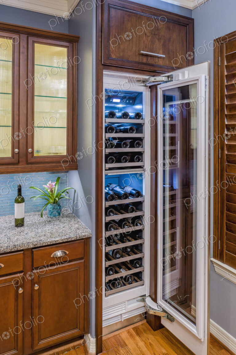 Open bottle cooler in modern kitchen